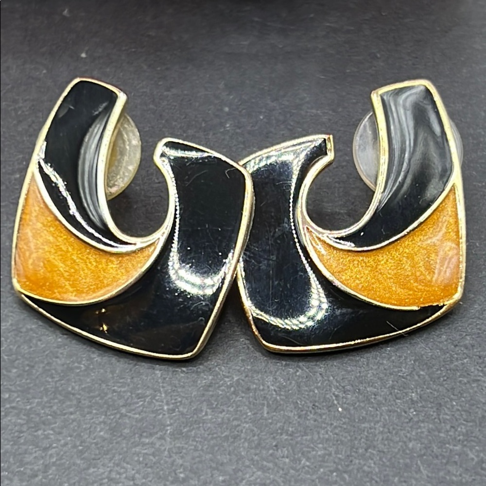 Trifari swirly enamel earrings